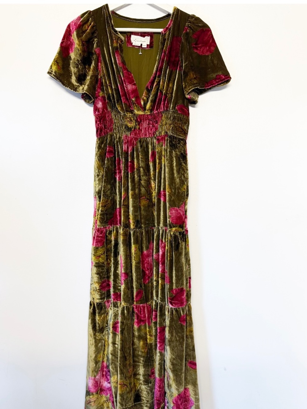 Anthropologie Dress The Somerset Maxi Size XXSP Petite XXS Green Velvet Floral